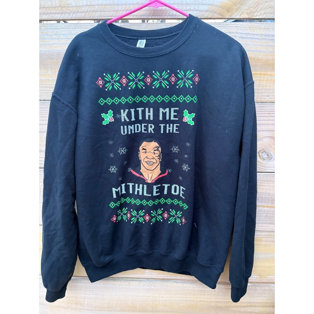 Jerzees Mike Tyson Kith Me Under The Mithletoe Funny Christmas Sweatshirt  L